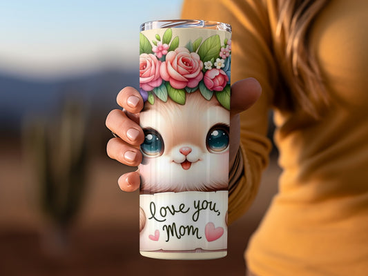 Love You Mom Cute Animal Art Floral Design Tumbler