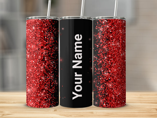 Personalized Red Glitter Tumbler with Custom Name Design