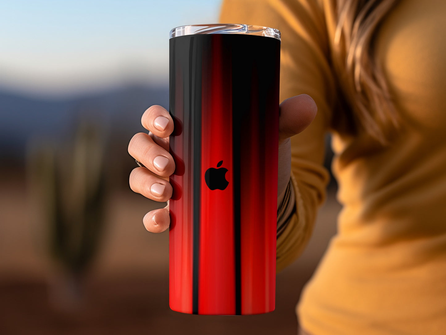 Apple Logo Over Vertical Bright Light Stripes Tumblers