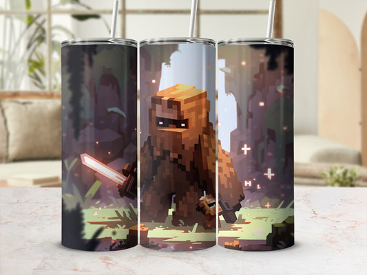 Pixel Art Blockchain Warrior Design Tumbler Cup