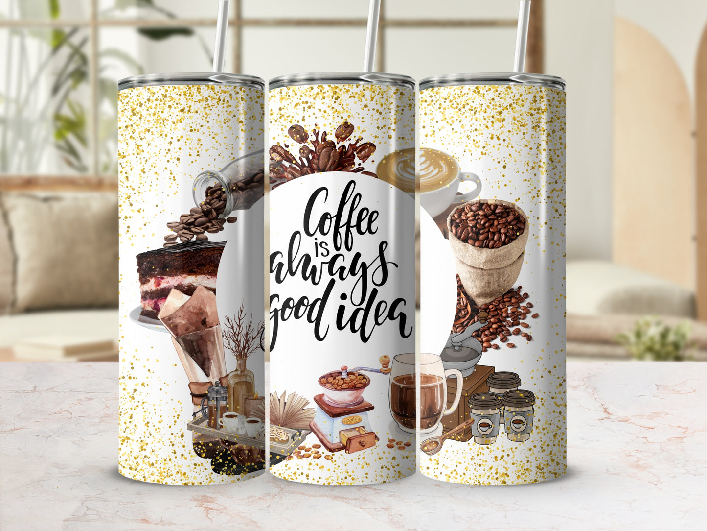 Coffee Theme Tumblers with Inspirational Quote