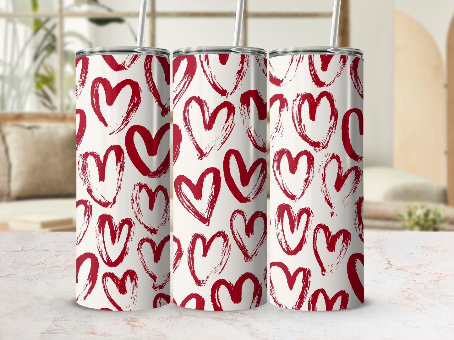 Red Heart Patterned Insulated Tumbler Design