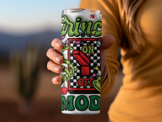 Grinch On Off Mode Green Red Checkered Tumbler
