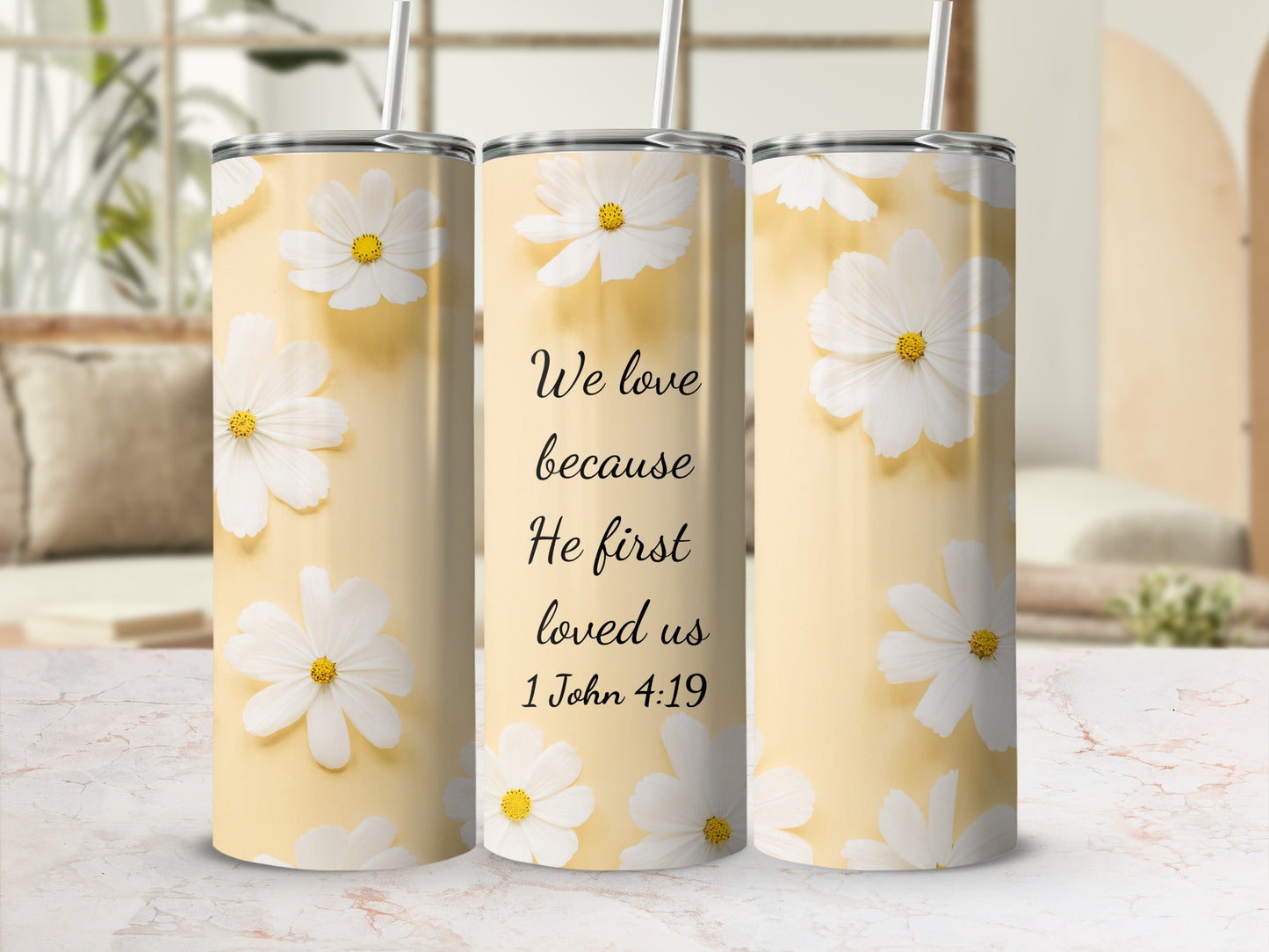 Inspirational Floral Design Tumbler with Bible Verse