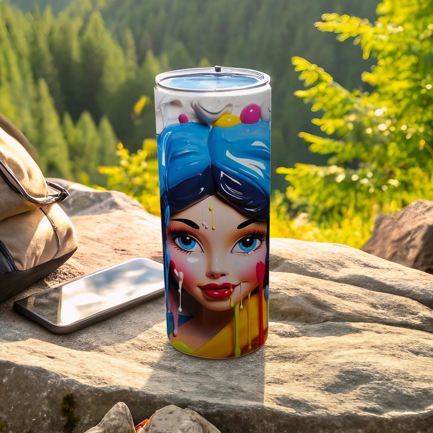 Artistic Colorful Female Face Design Travel Tumbler