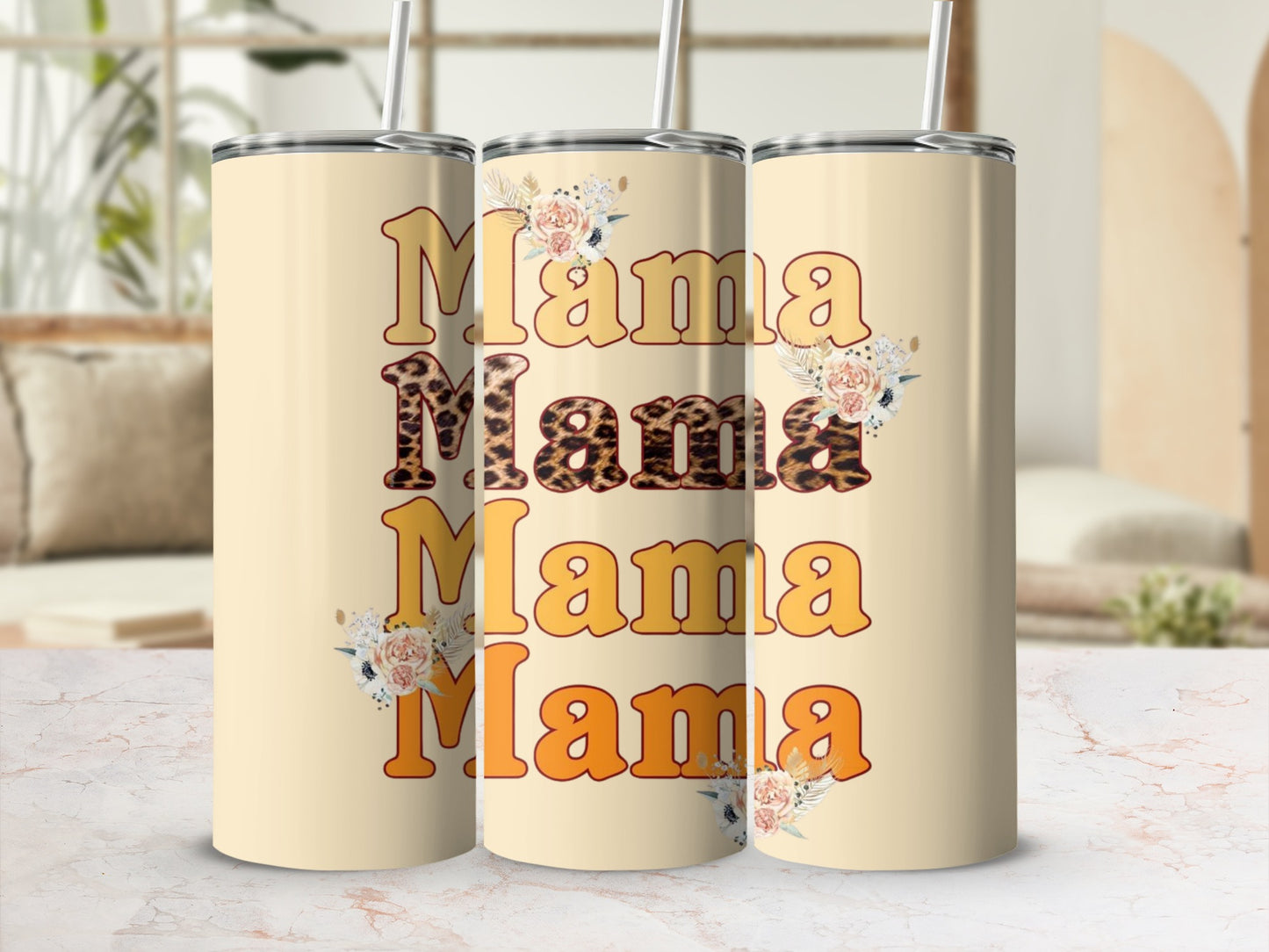 Trendy Floral Leopard Mama Design Insulated Tumbler