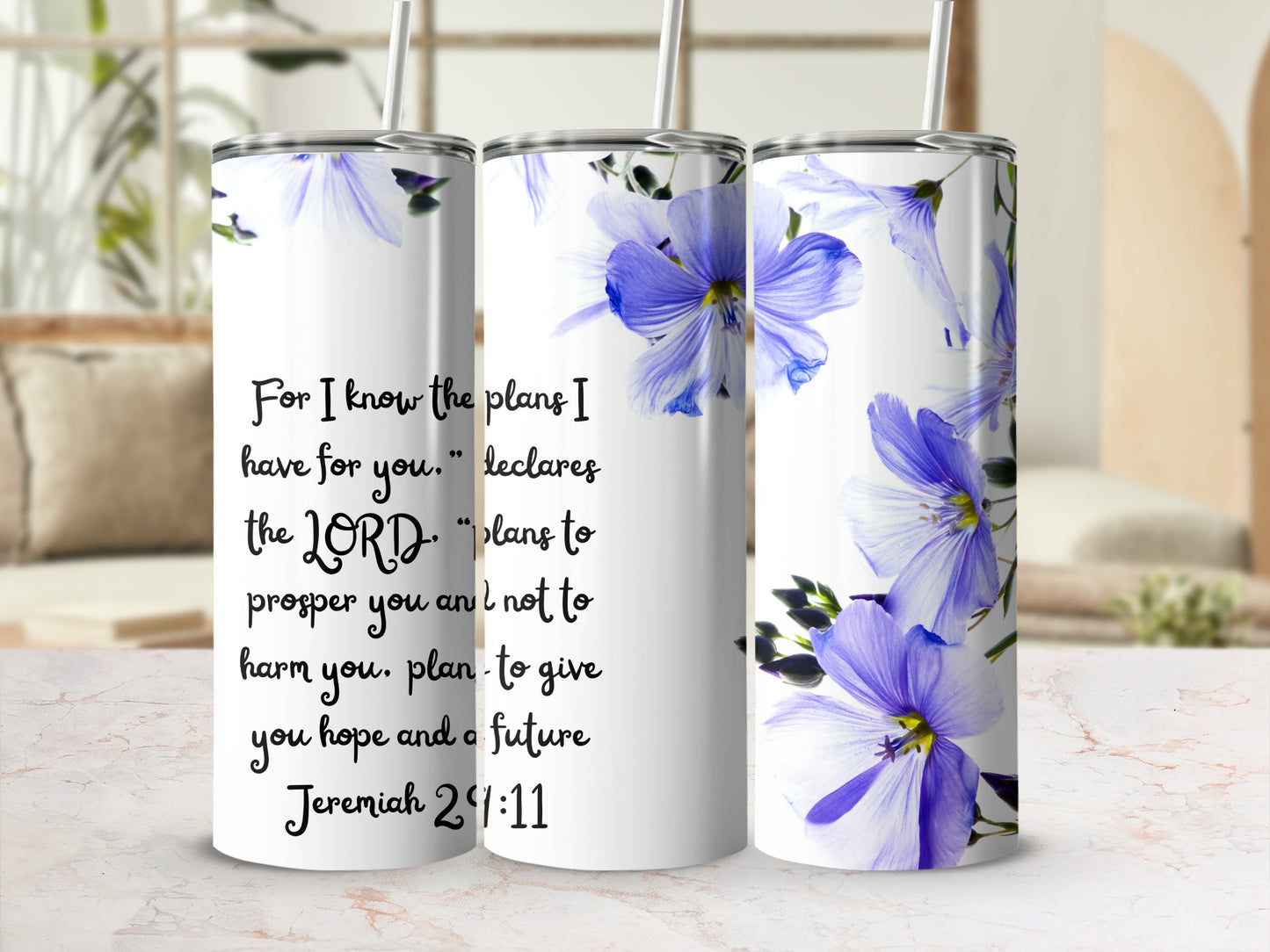 Inspirational Jeremiah 29:11 with Blue Flowers Tumbler