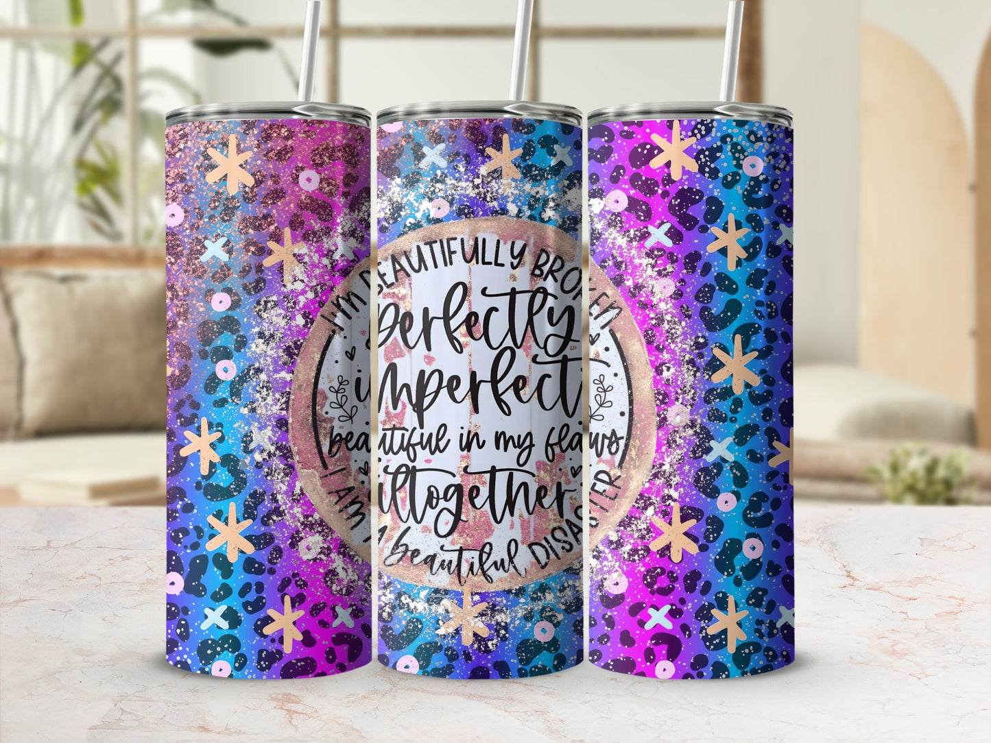 Colorful Glitter Leopard Print Insulated Tumbler Cup