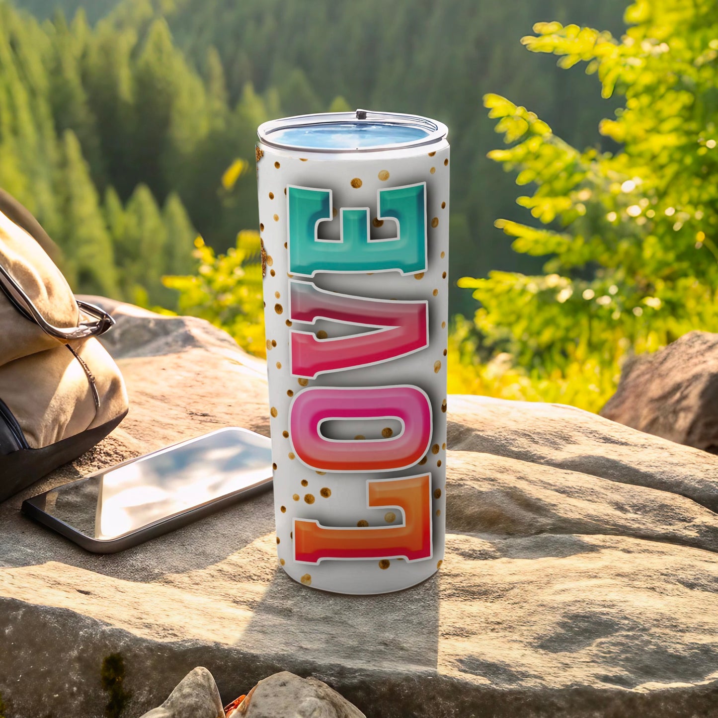 Colorful LOVE Text Design Golden Dots White Insulated Tumbler product type