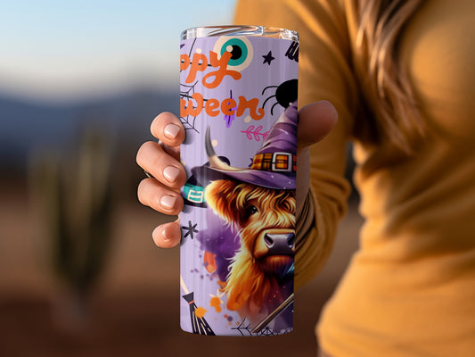 Happy Halloween Highland Cow Witch Halloween Tumbler