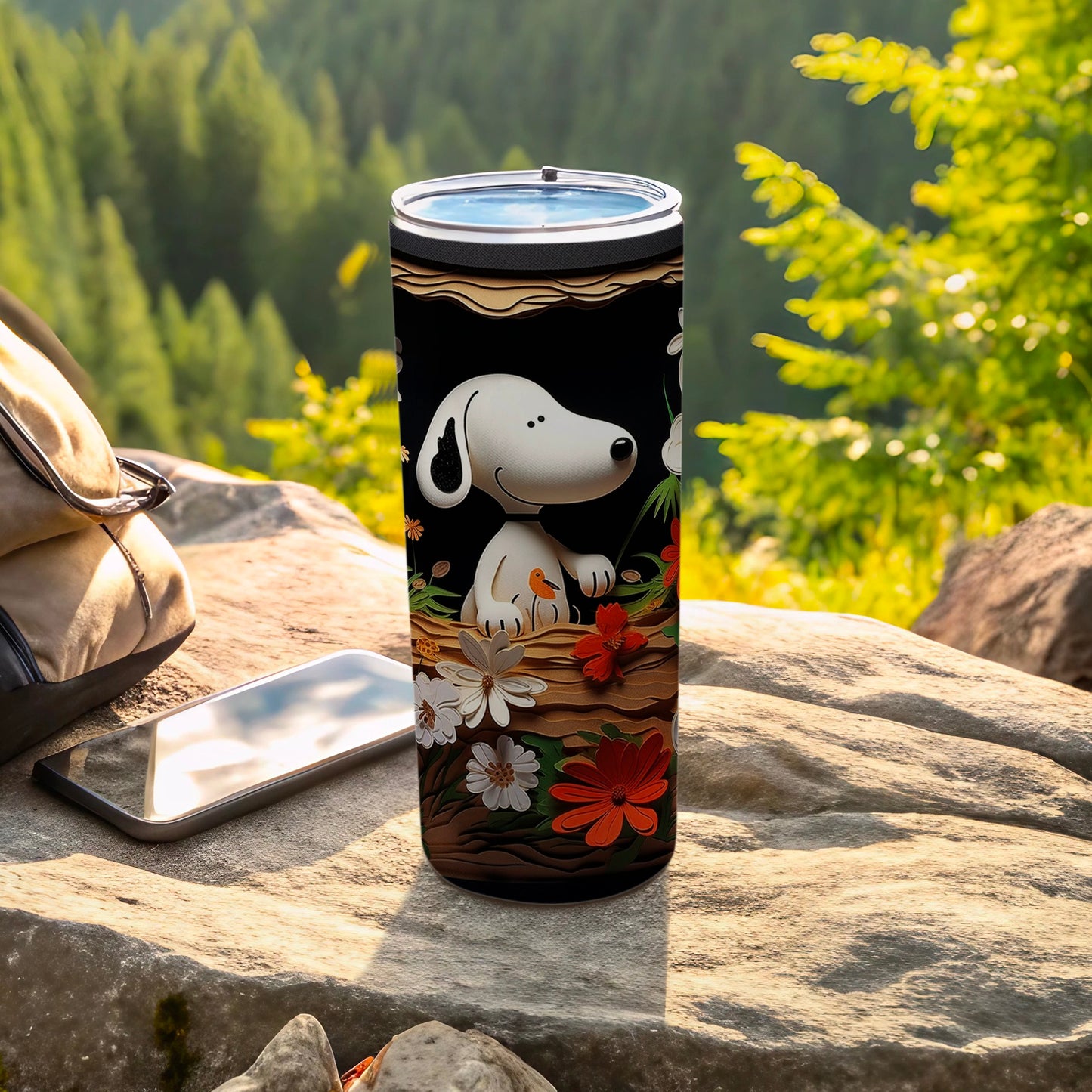 Snoopy Themed Floral Design Travel Tumbler