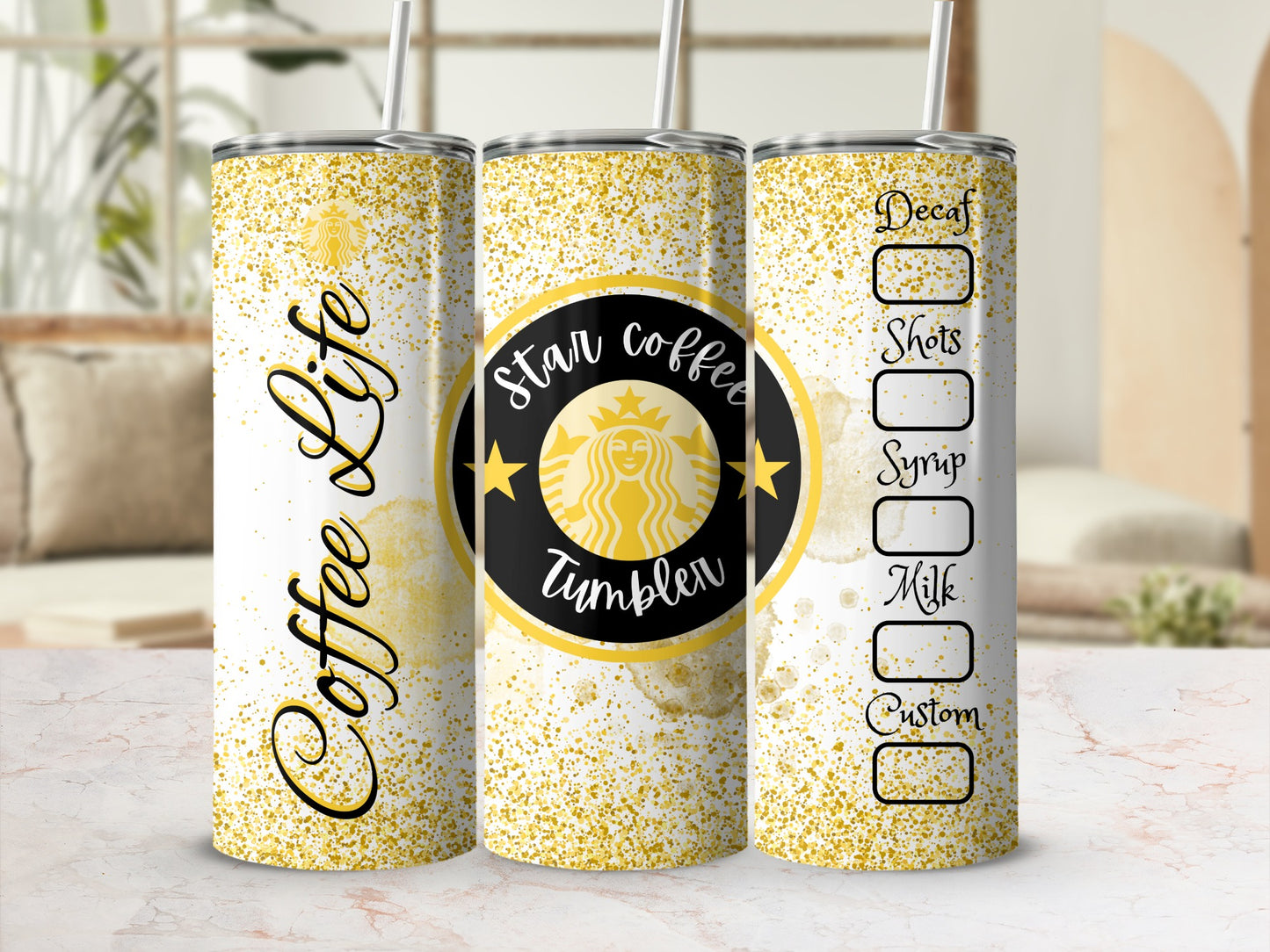 Coffee Life Star Coffee Tumbler With Glitter Design