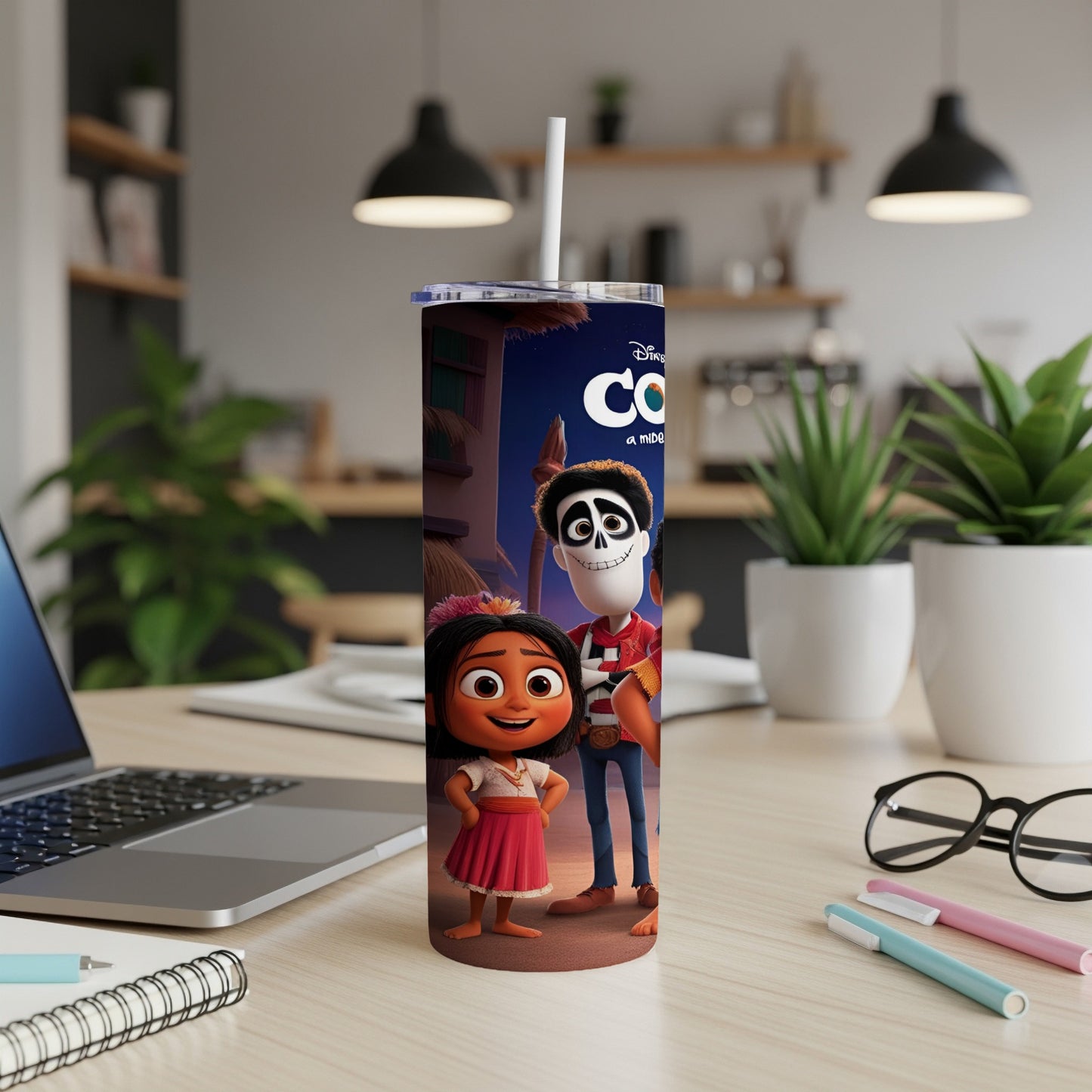 Miguel and Hector from Disney Pixar's Coco on a travel tumbler.