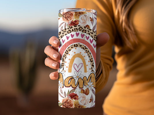 Rainbow Leopard Floral Design Tumbler Cup