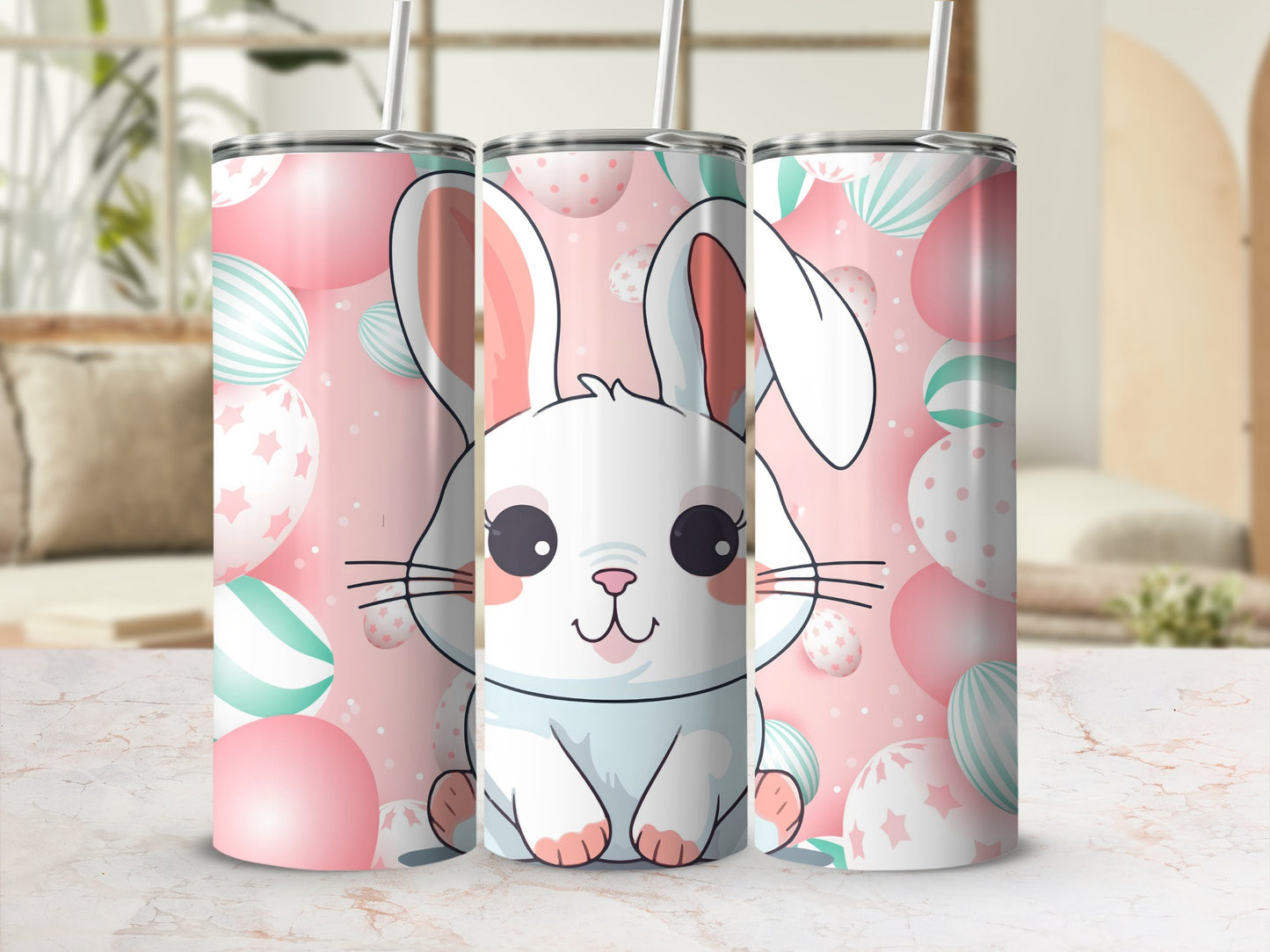 Cute Easter Bunny and Eggs Insulated Tumbler Cup