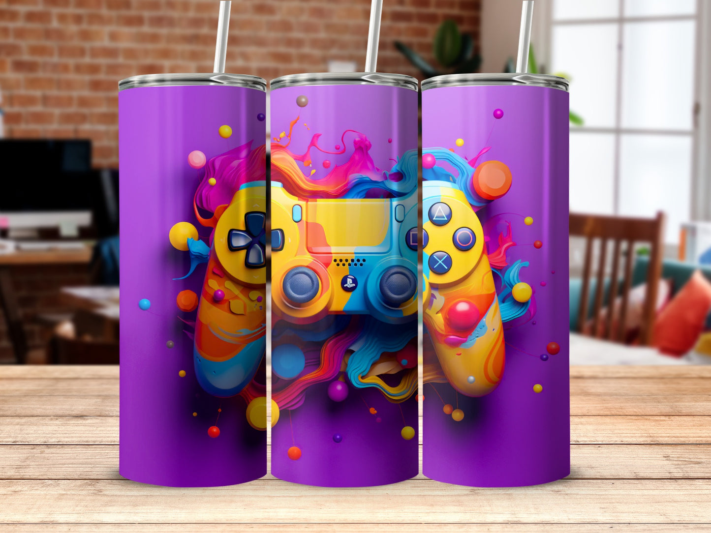 Vibrant Gaming Controllers Design Tumbler for Gamers