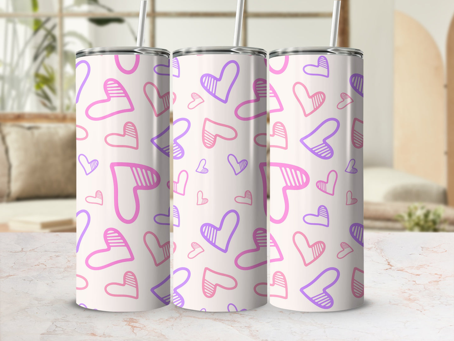 Colorful Hearts Pattern Design Tumbler Beverage Container