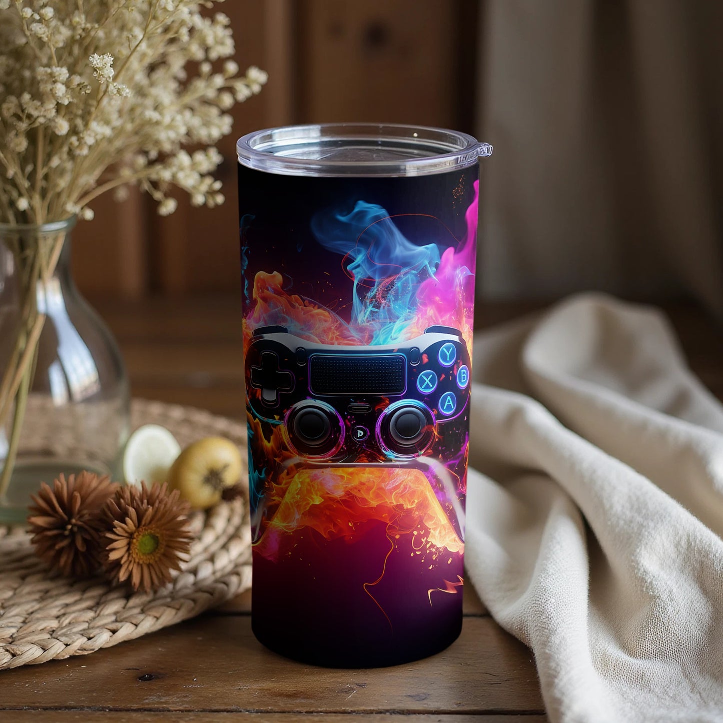 Vibrant Gaming Controller Design Insulated Tumbler