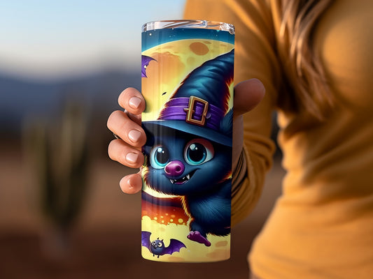 Cute Halloween Themed Bat with Witch Hat Tumbler