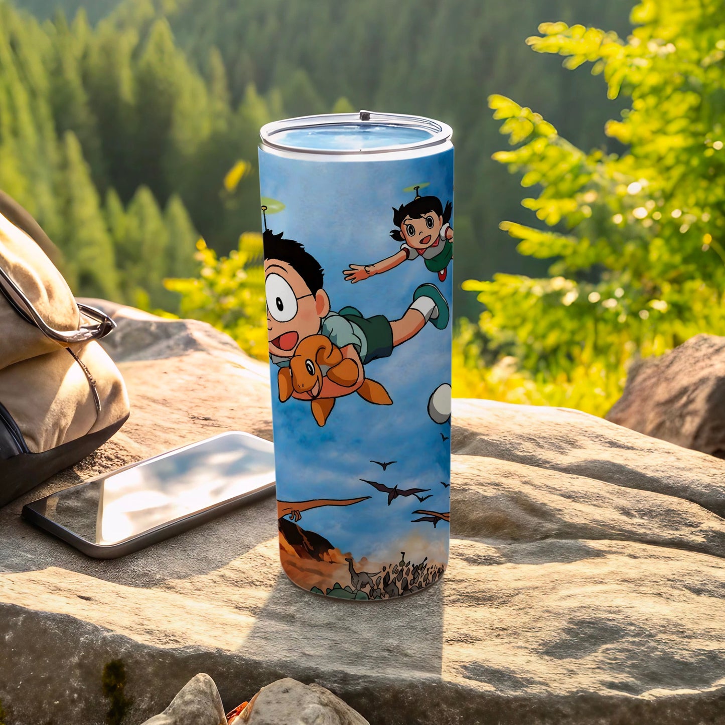 Vibrant Cartoon Character Flying Adventure Tumbler