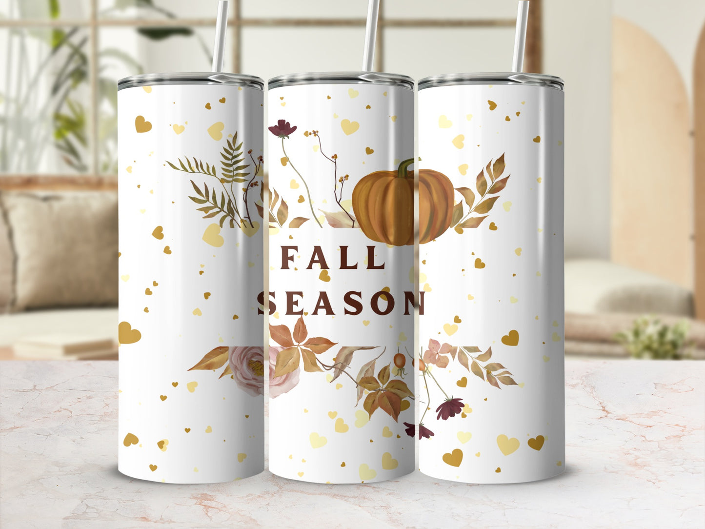 Fall Season Pumpkin Floral Design Insulated Tumbler