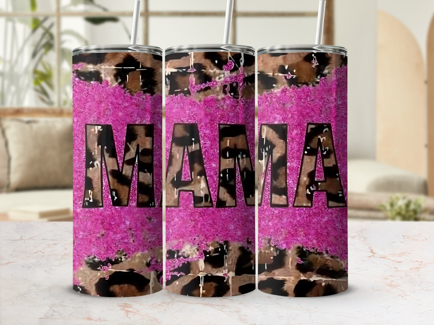 Pink Leopard Print MAMA Insulated Tumbler Product