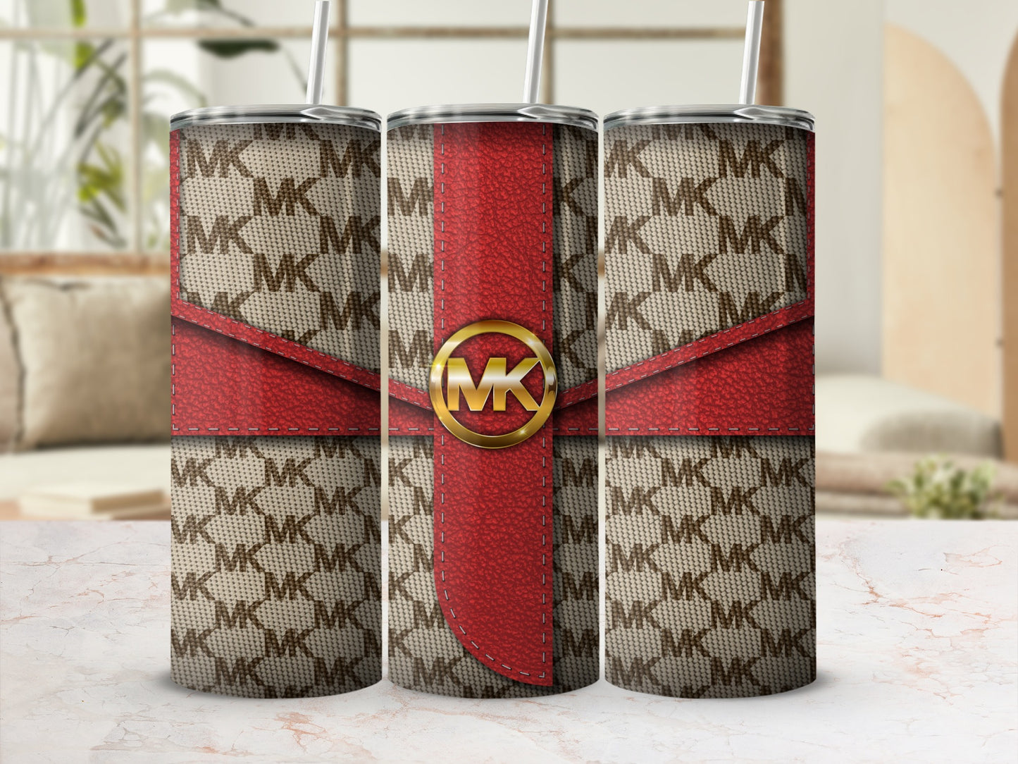 Chic Designer Inspired Red Accent Tumbler Cup