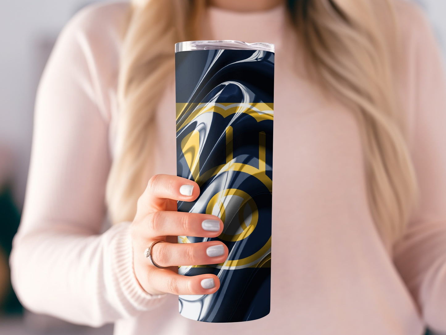 Brew Crew Design Abstract Swirls Golden Navy Tumblers