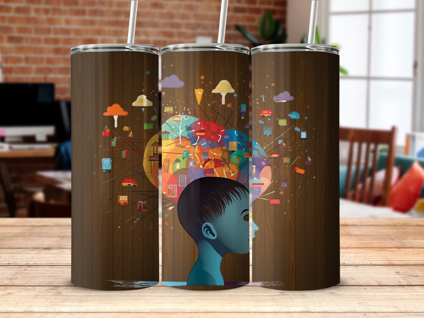 Colorful Abstract Mind Art on Blue Head tumbler