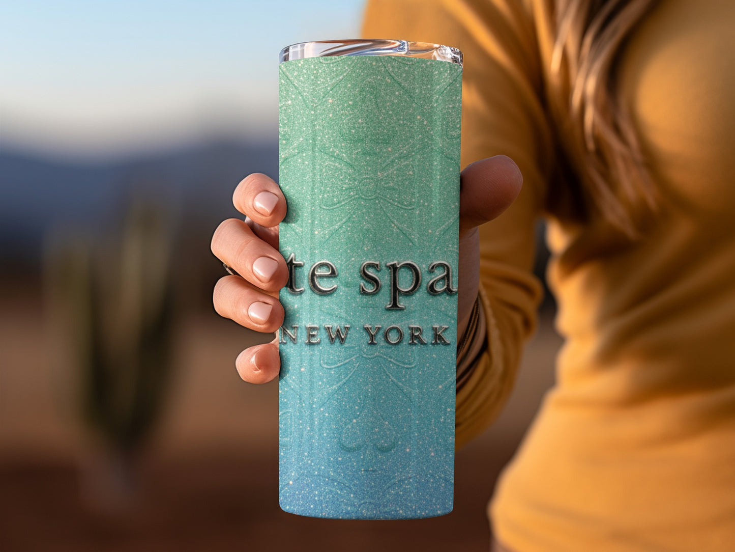Inspired By Fabulous Kate Spade New York Bows Pattern Teal Gradient Tumblers