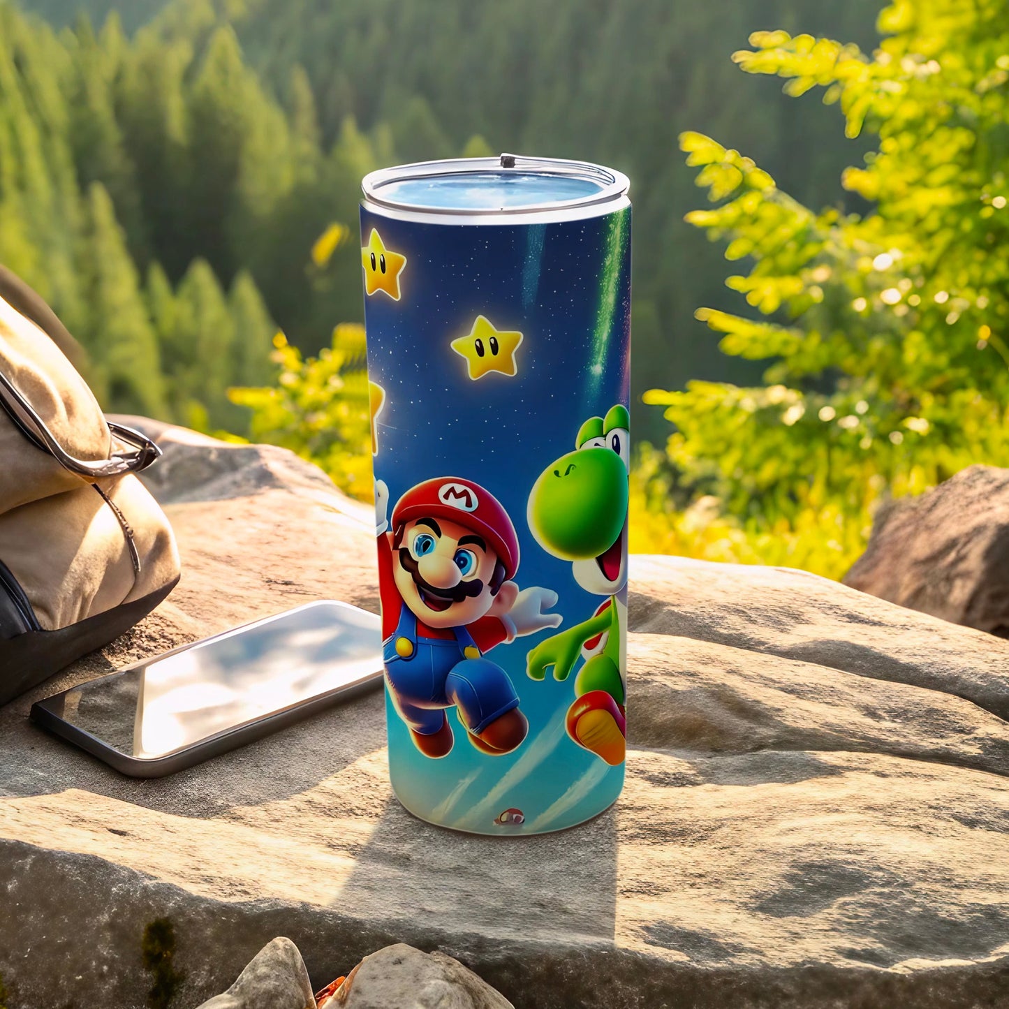 Colorful Mario and Yoshi Design Tumbler for Gaming Fans