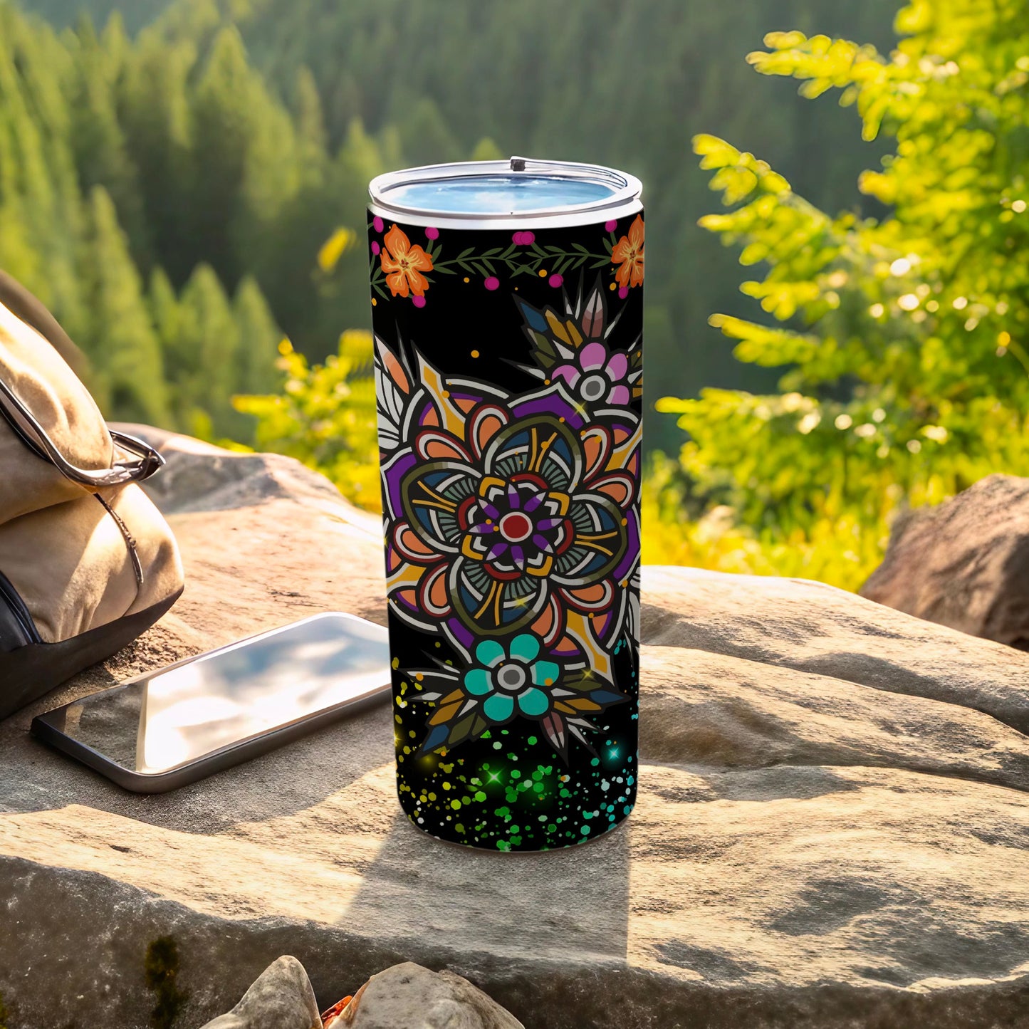 Vibrant Mandala Flower Pattern Travel Tumbler