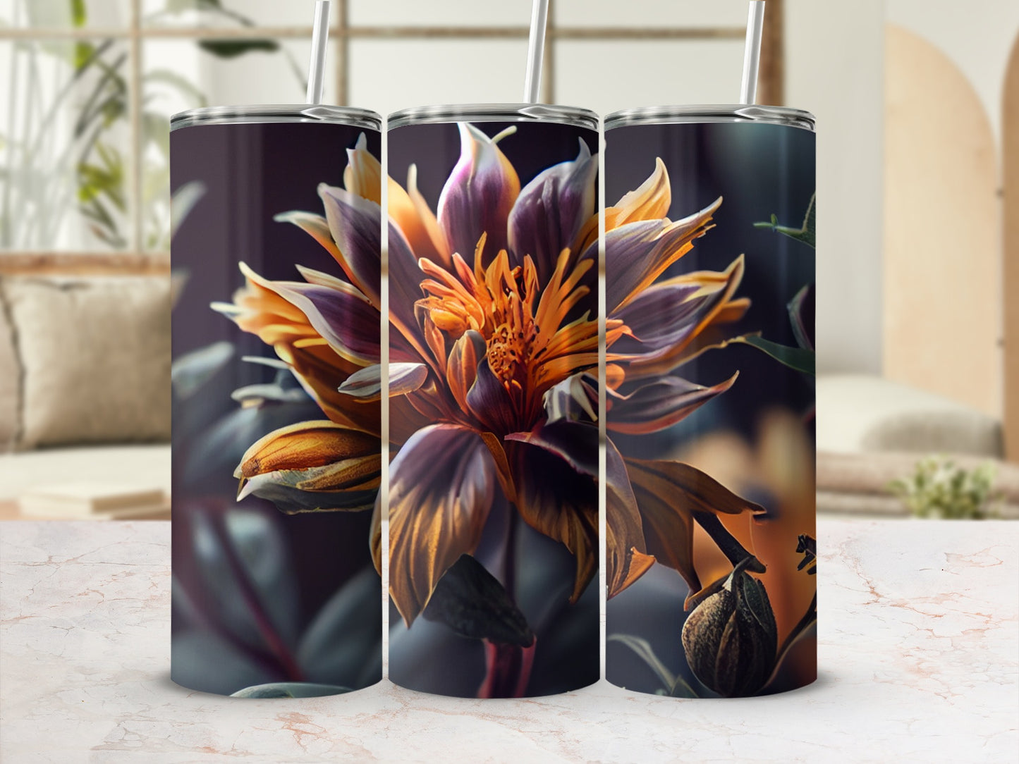 Floral Artistic Tumbler with Detailed Flower Design