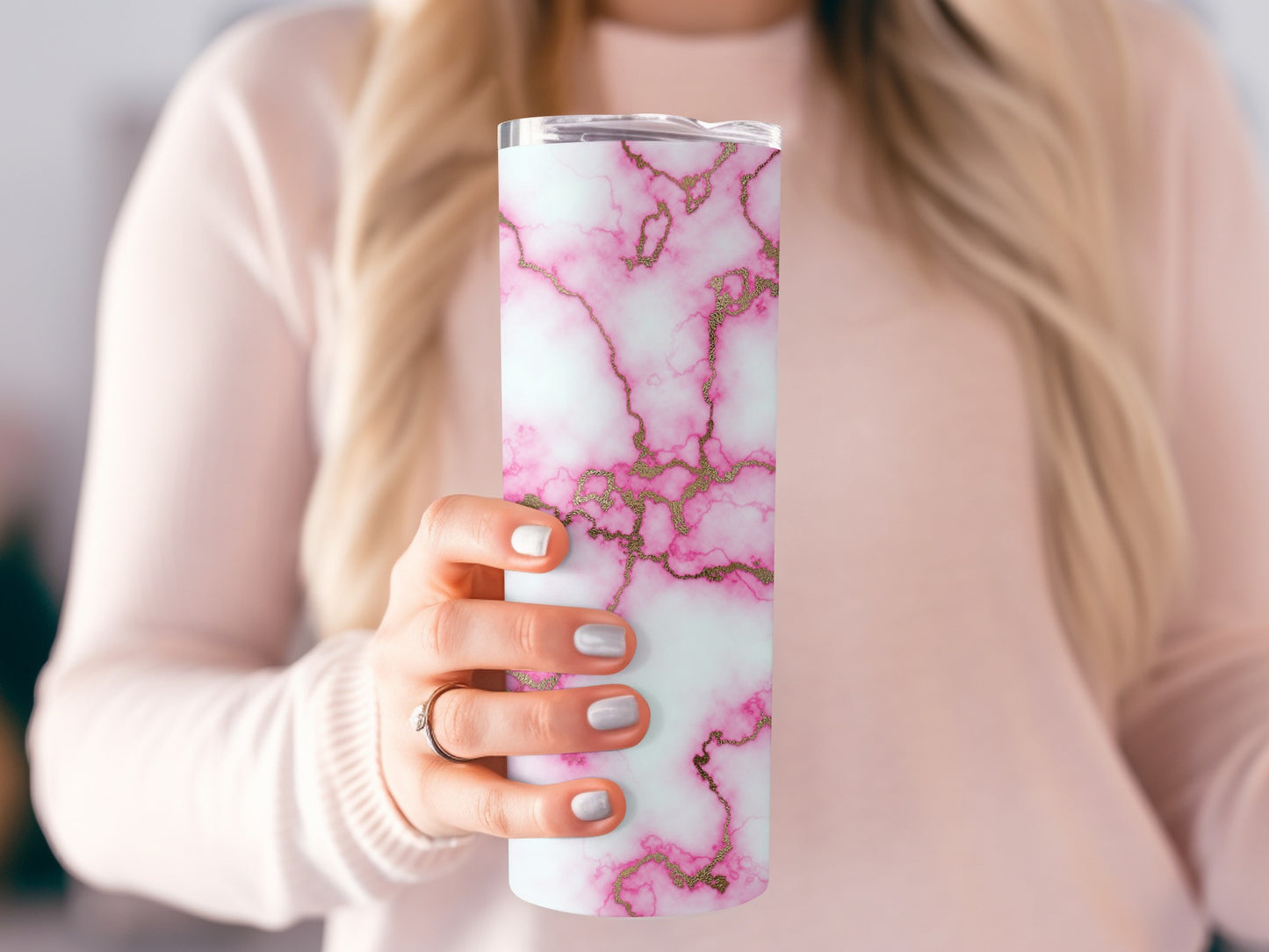 Pink And Gold Veins Agate Stone Texture Abstract Tumblers
