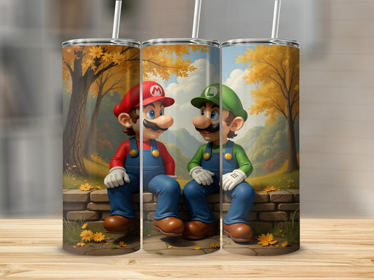 Nostalgic Mario and Luigi Autumn Theme Tumbler