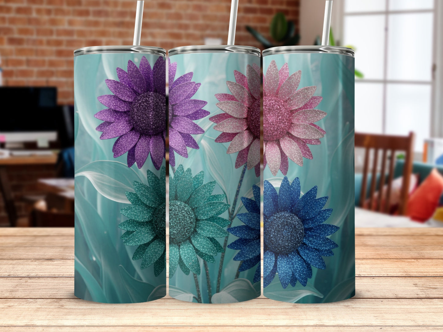 Glittering Daisy Design Stainless Steel Tumbler