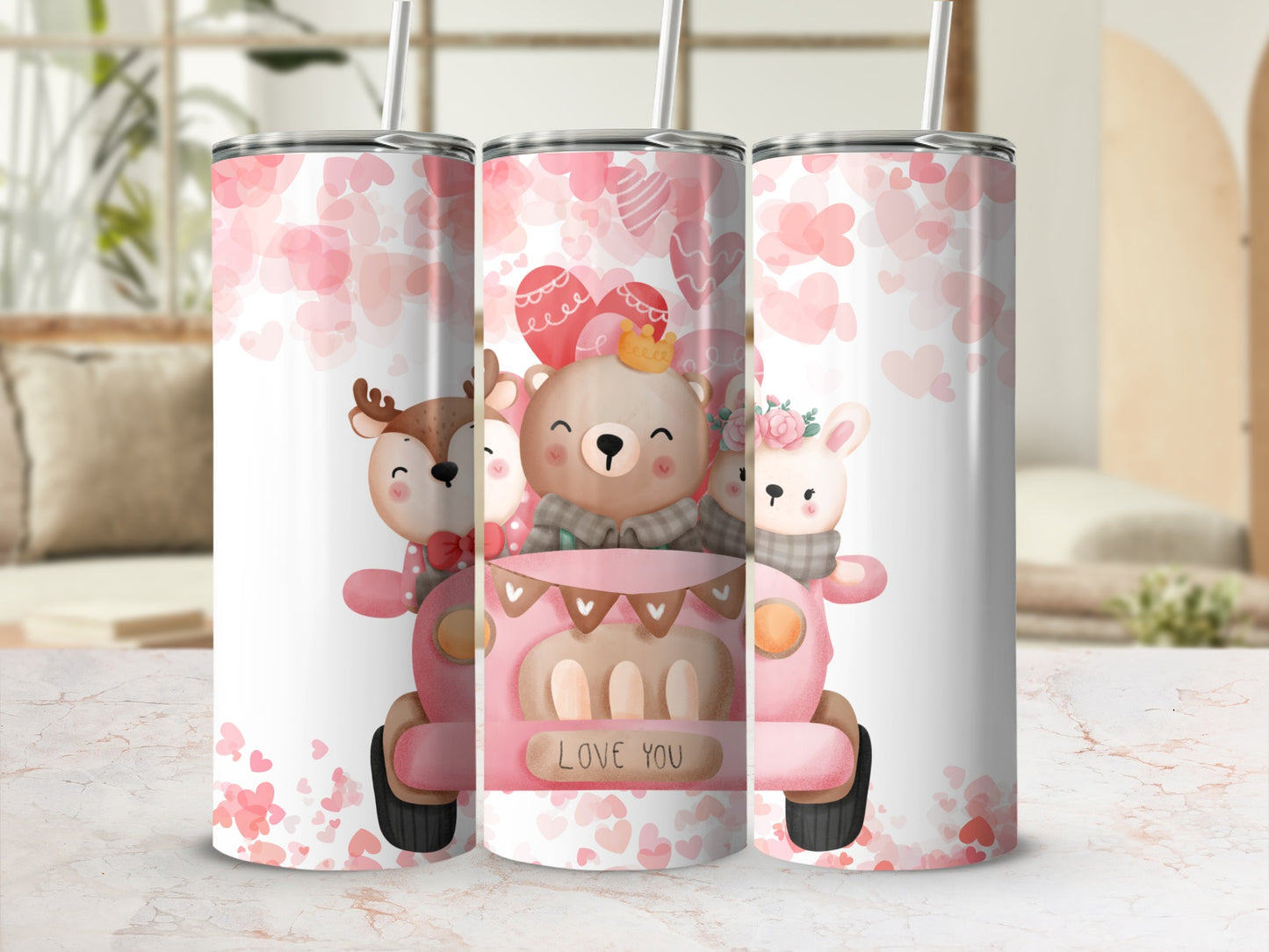 Cute Animal Friends in Love Travel Tumbler Cup