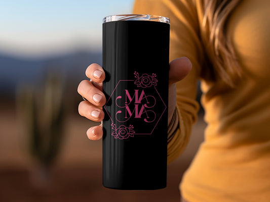 Black Travel Tumbler with Mama Floral Design Tumbler