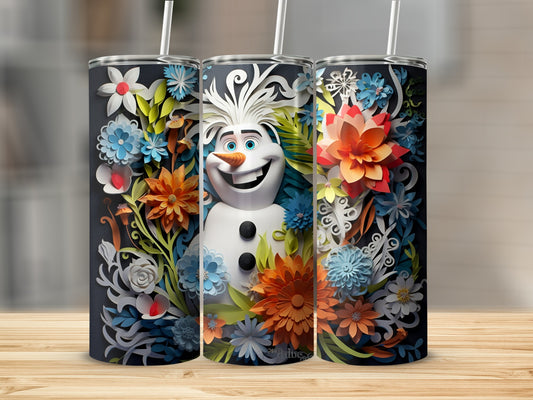 Colorful Floral Olaf Tumbler with Straw for All Ages