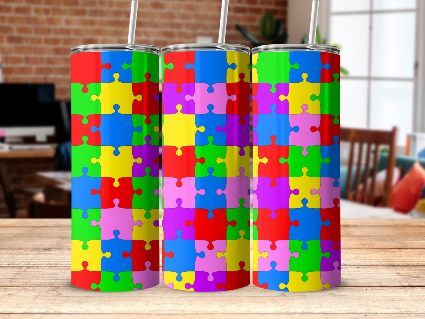 Colorful Puzzle Piece Design Tumbler