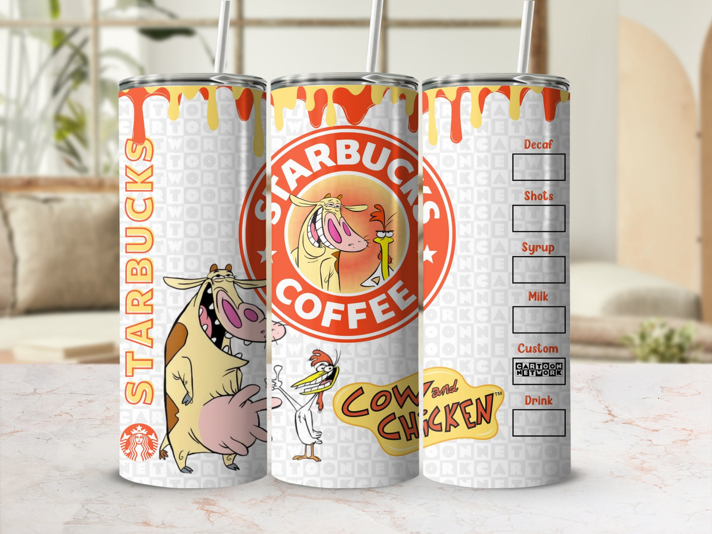Starbucks Cow And Chicken Coffee Cartoon Cup Tumbler