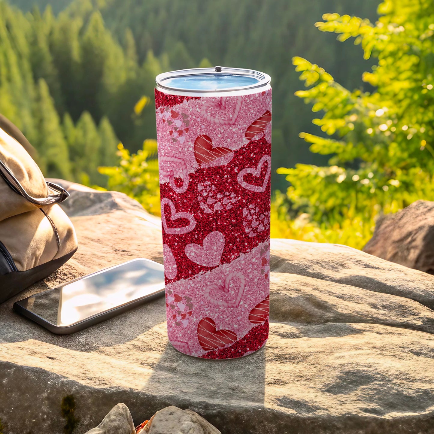 Sparkling Glitter Hearts Pattern Travel Drinkware product type