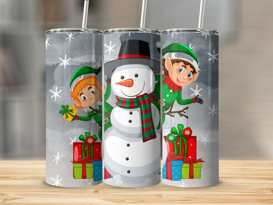 Christmas Snowman and Elves Design Insulated Tumblers