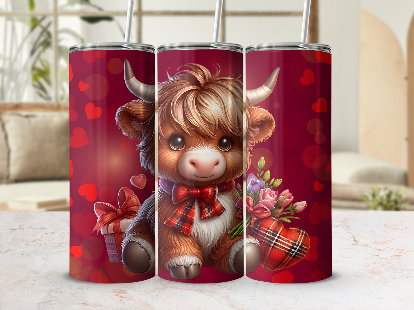 Cute Valentine's Day Highland Cow Tumbler Cup Design