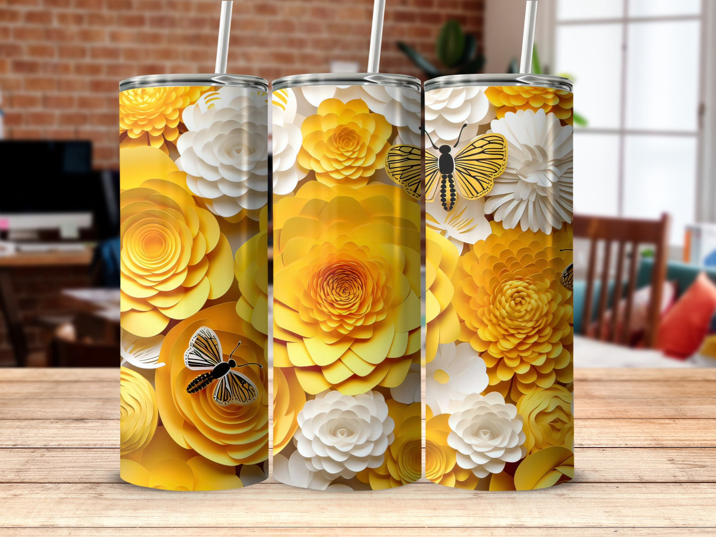 Beautiful Yellow White Floral Insulated Tumbler