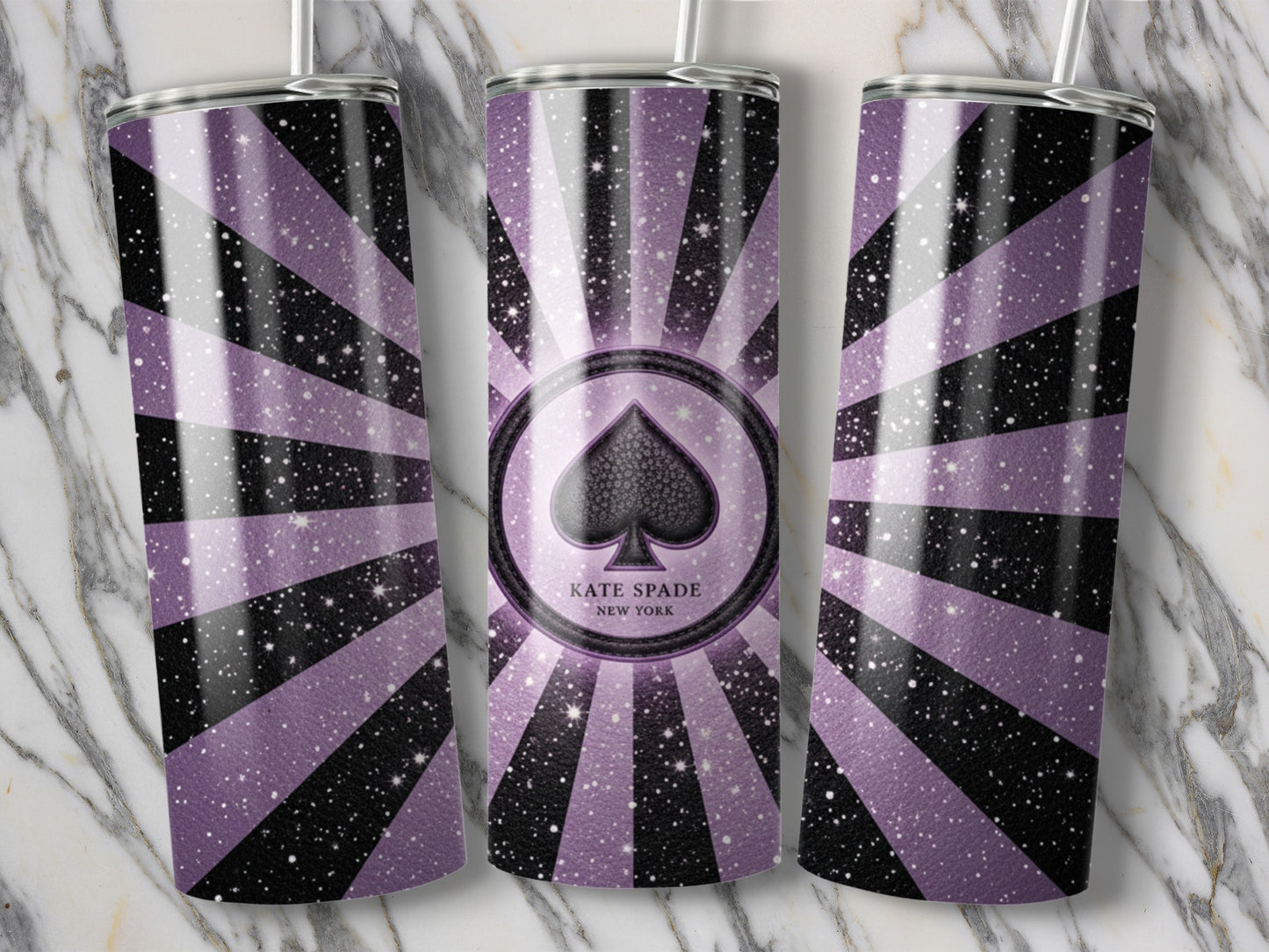 Kate Spade Inspired New York Spade Purple And Black Tumblers