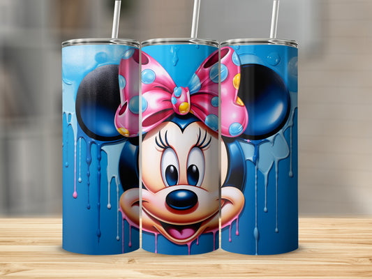 Cute Cartoon Character Blue and Pink Drip Design Tumbler