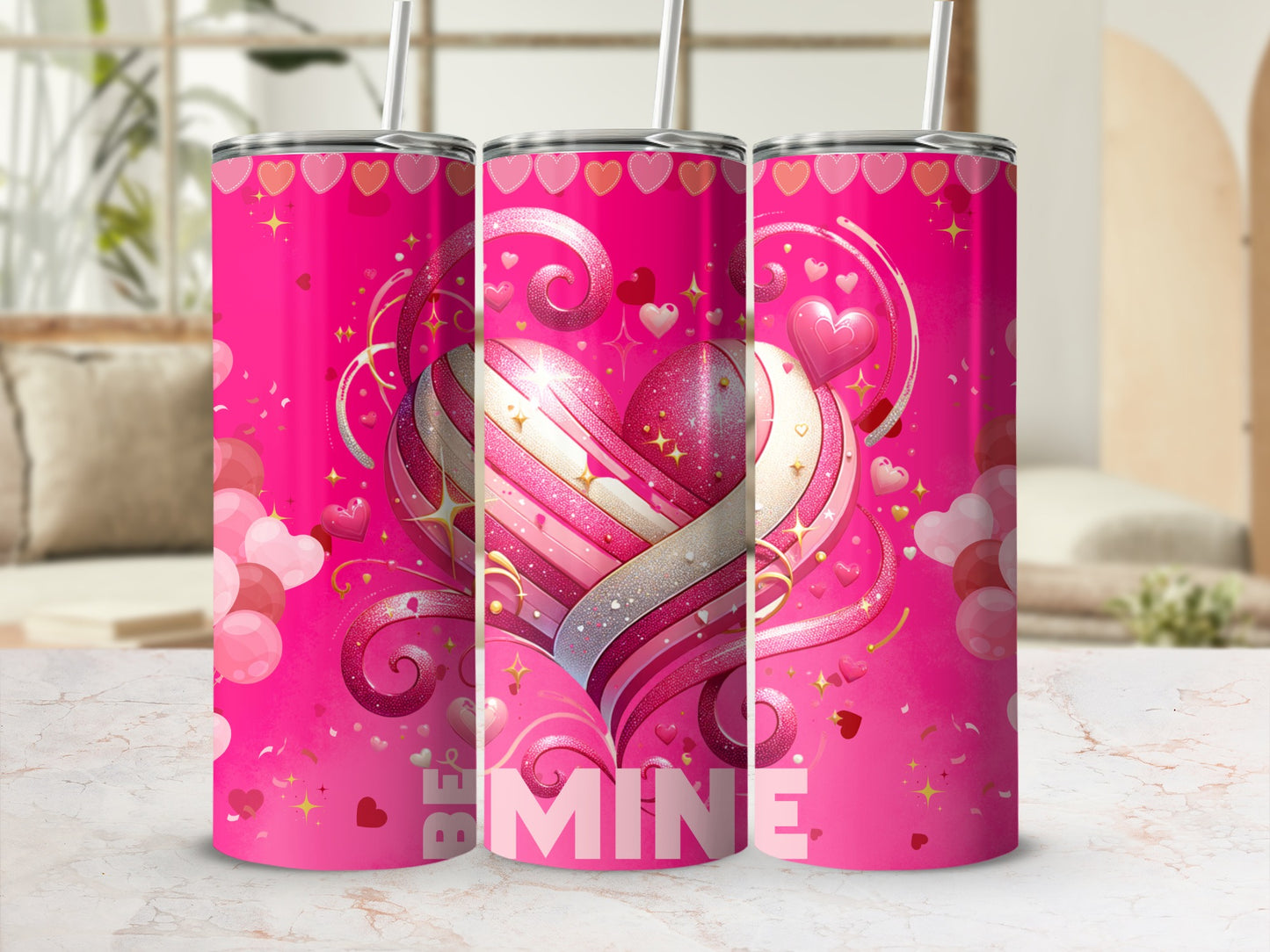 Heart Design Be Mine Pink Valentine's Day Tumbler