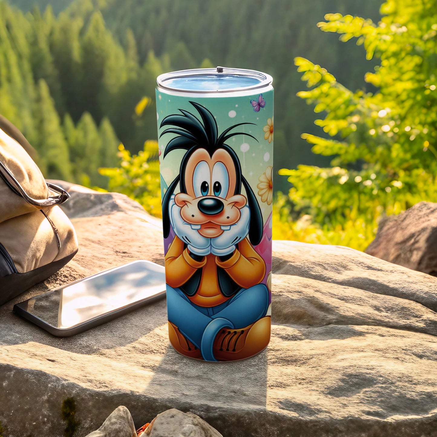 Goofy Cartoon Smiling Face Flowers Butterflies Tumbler Product Type