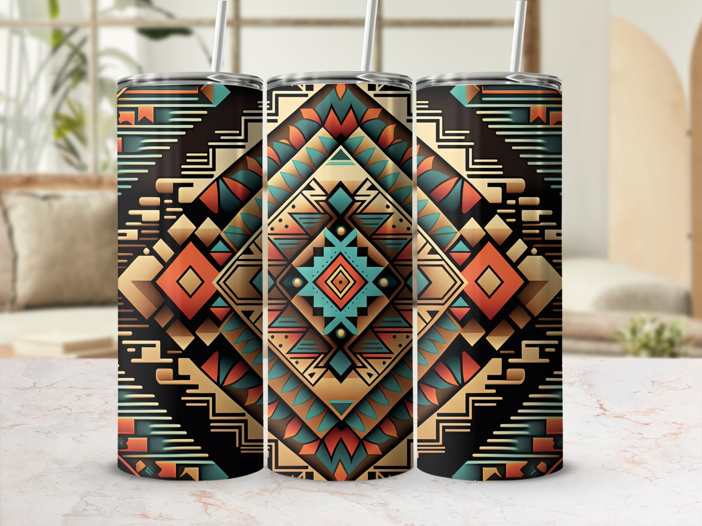 Intricate Geometric Diamond Pattern Tumbler Design
